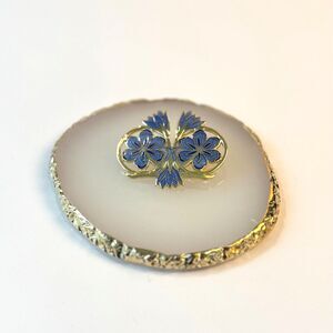 Vintage Fish & Crown Cloisonne Enamel Brooch - Blue Iris